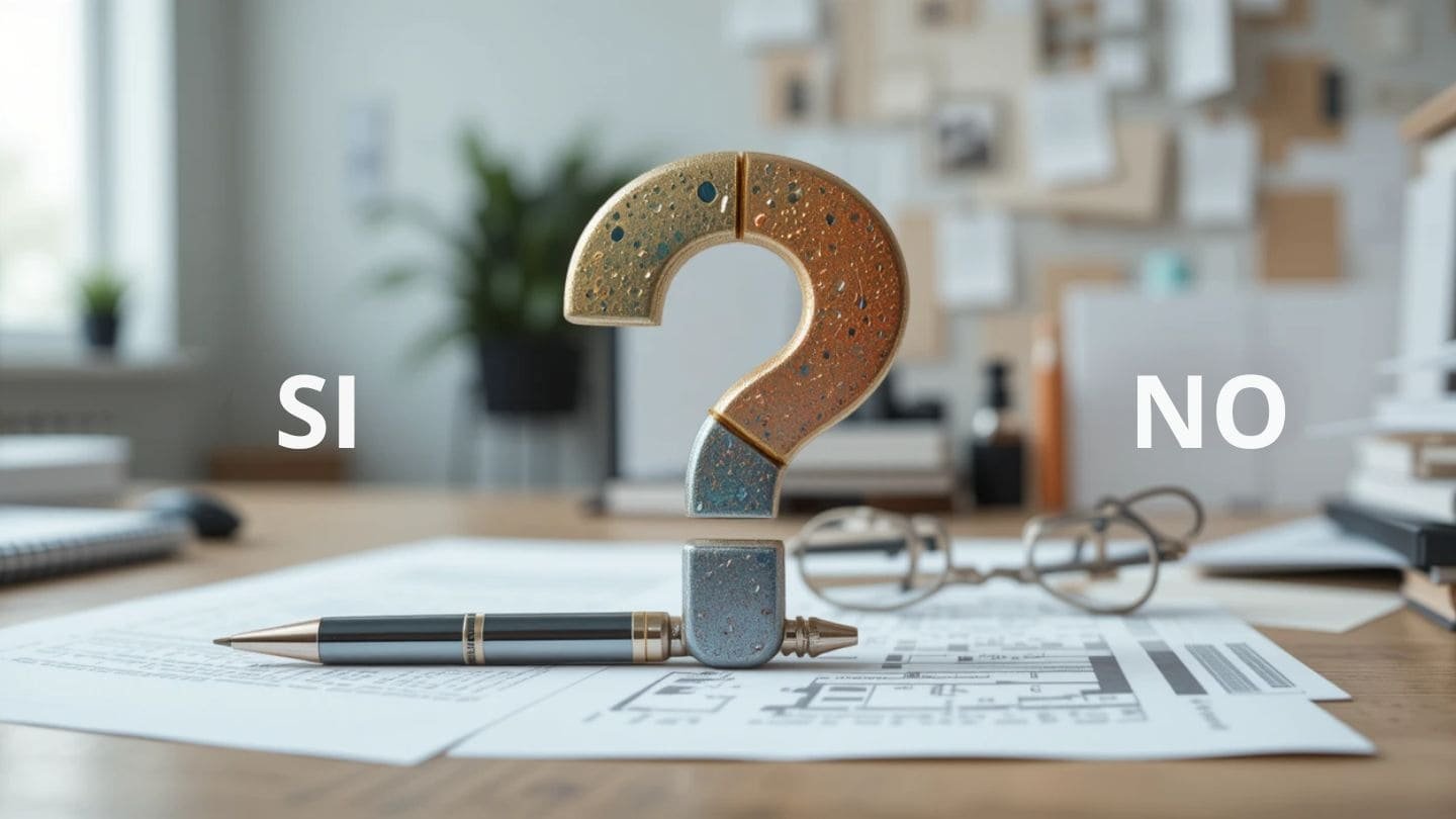 Agente inmobiliario para compradores primerizos: ¿SI o NO? Signo de interrogación con llave y pluma.