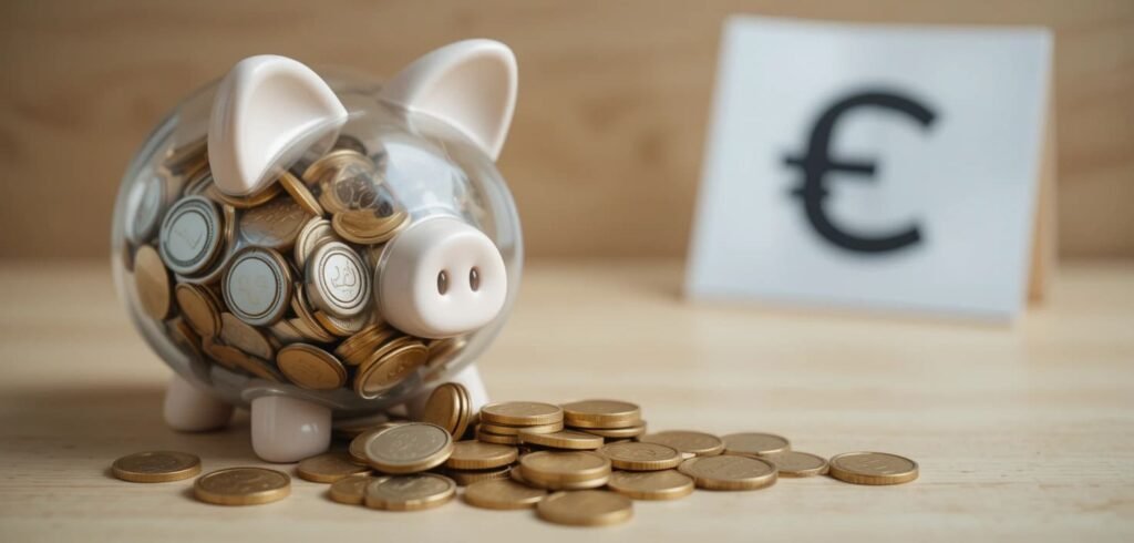 Criterio Presupuesto: Hucha llena de monedas para comprar vivienda en la mejor zona.