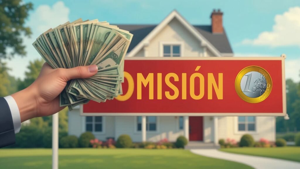 Desventaja 1 agente inmobiliario: Coste de comisiones. Mano con dinero bloqueando casa.