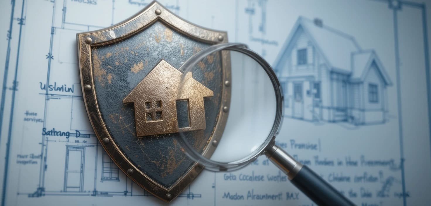 Inspección de vivienda para compradores primerizos: Escudo protector y lupa examinando