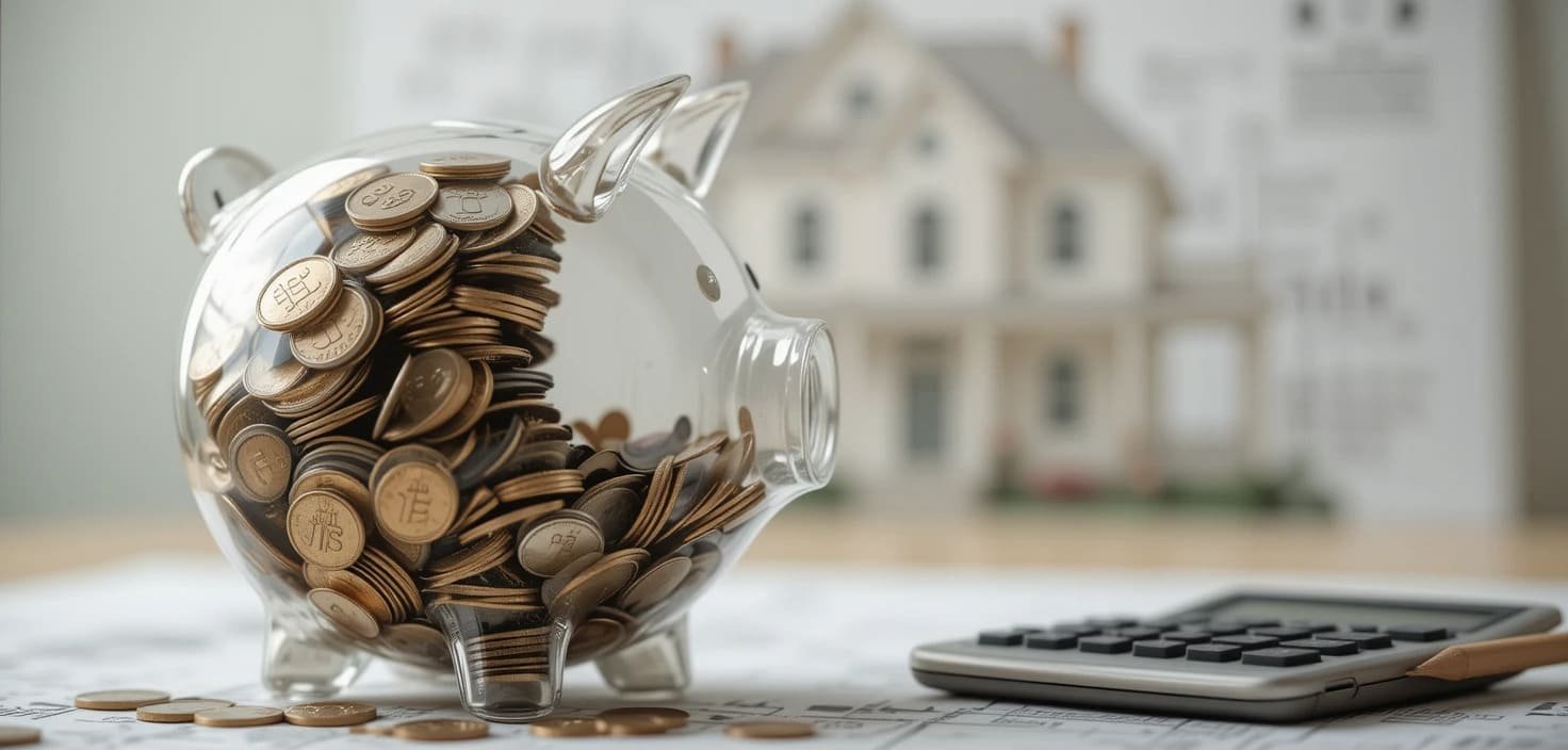 ¿Cuánto dinero necesito para comprar mi primera vivienda? Hucha medio vacía representando presupuesto incompleto.