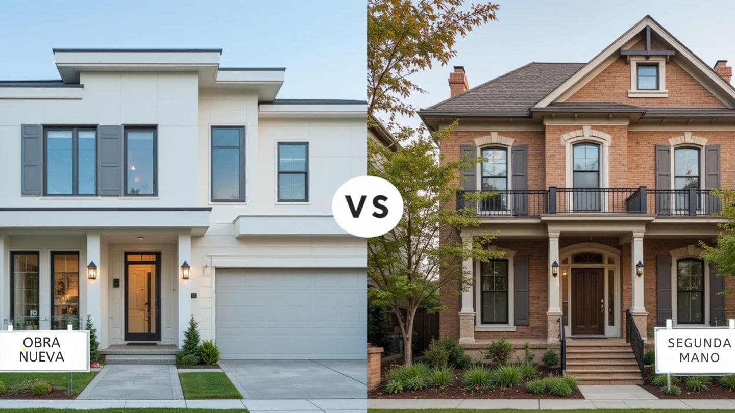Vivienda nueva vs segunda mano: Comparativa para compradores primerizos. Imagen dividida.